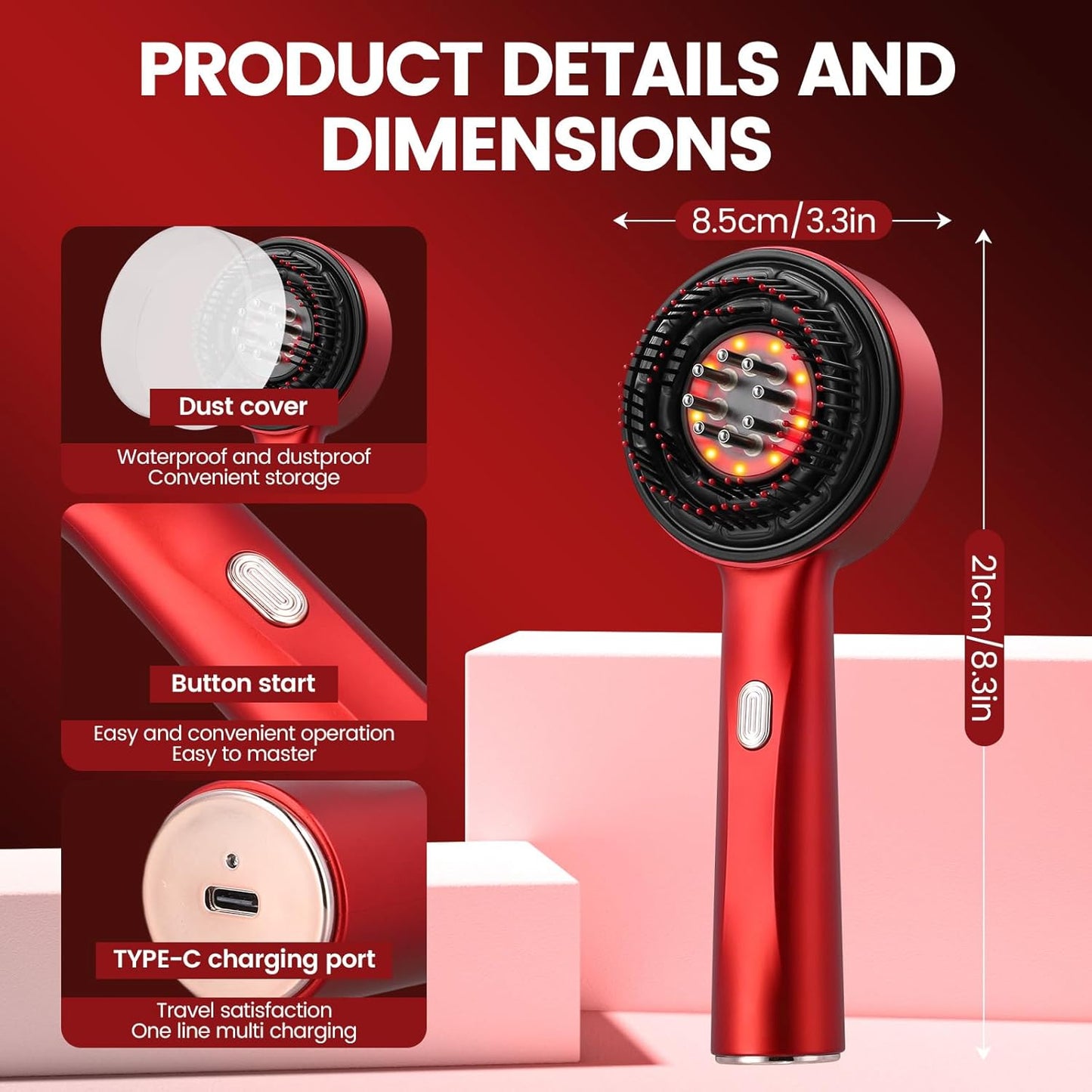 Portable 3 IN 1 Red Light Therapy Electric Scalp Massager